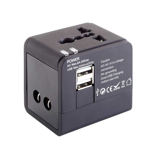 Talus International Adapter Cube with Dual USB Chargers ST-E20-BLK