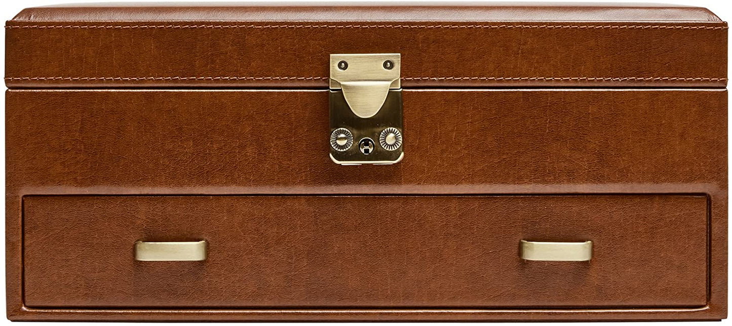 Mele & Co. Weston Locking Fashion Jewelry Box in Cognac Faux Leather