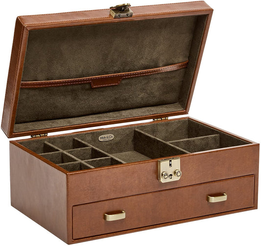 Mele & Co. Weston Locking Fashion Jewelry Box in Cognac Faux Leather