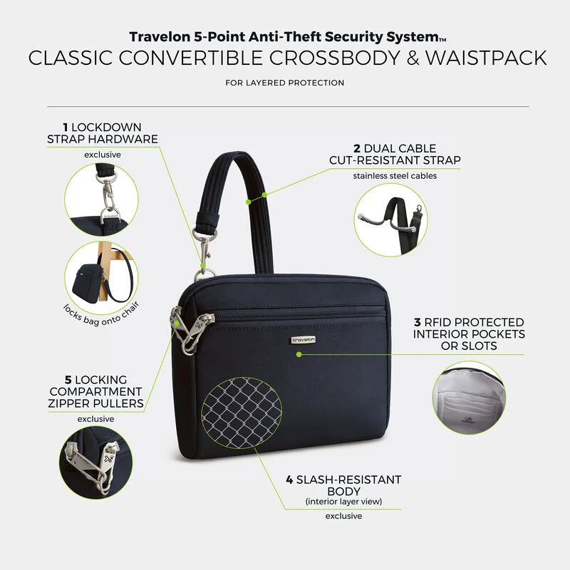 Travelon Anti-Theft Classic Convertible Crossbody and Waist Pack 43227