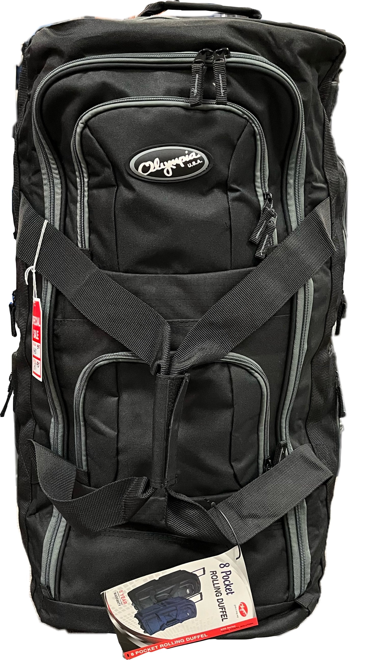 Olympia 55cm Rolling Duffel Bag, 8 Tasche, Trolley Da Viaggio Leggero, Nero