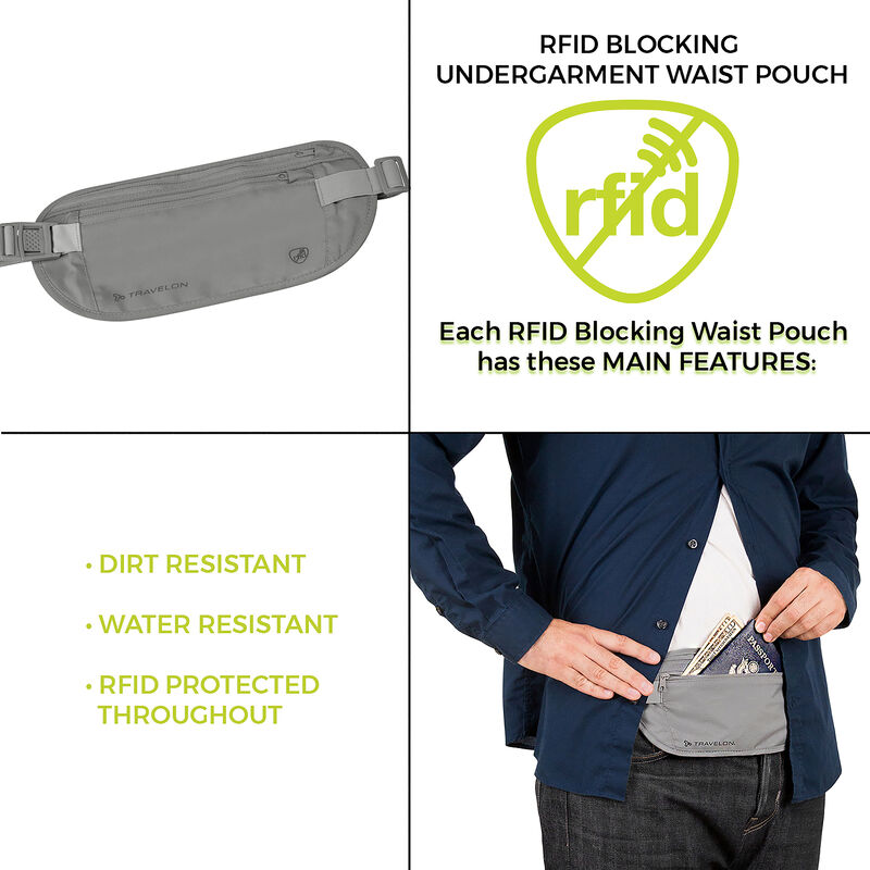 Travelon RFID Blocking Waist Pouch Gray 12997-510