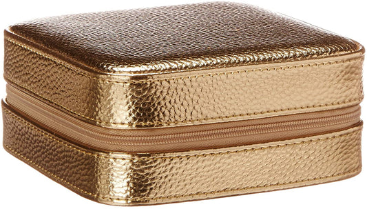 Mele & Co. Luna Travel Jewelry Case in Metallic Vegan Leather in Gold